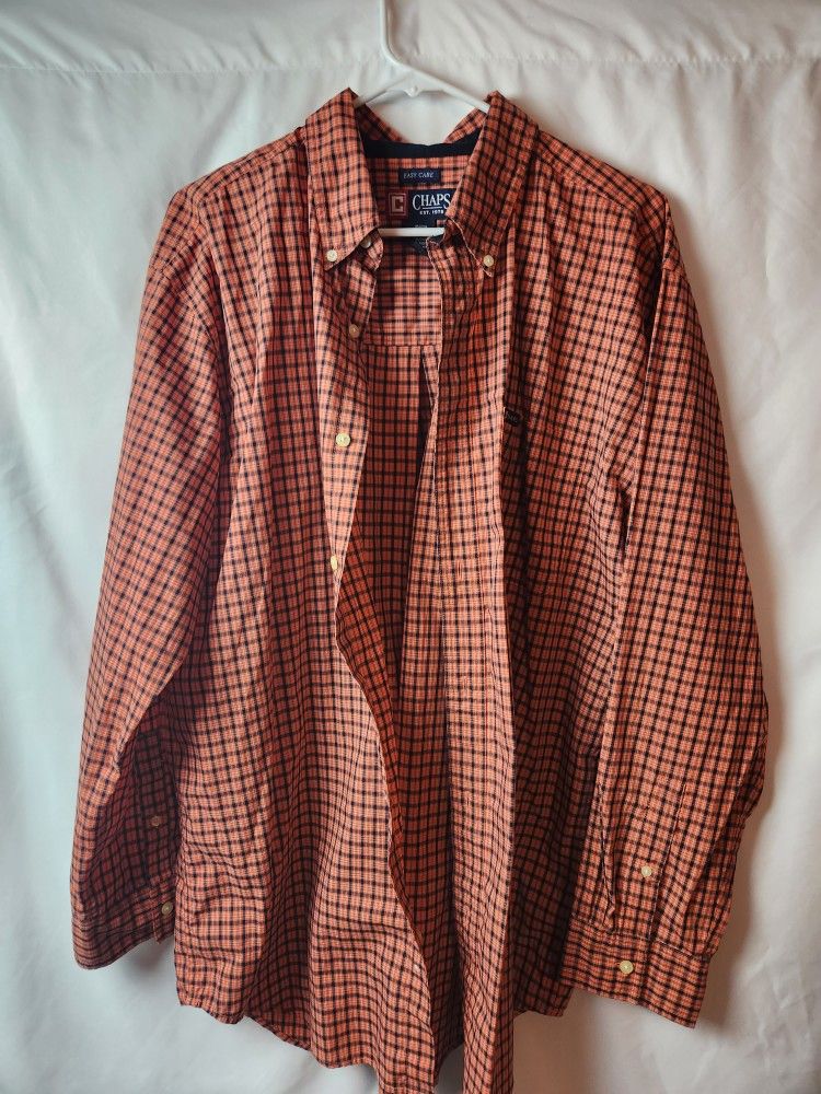Chaps Orange And Black Plaid LS Button Up Shirt