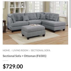 Gray Sectional Sofa With Ottoman