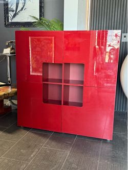 Modern Red High-Gloss Lacquer Cabinet