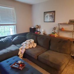 Sectional Dark Olive Green Couch Sofa