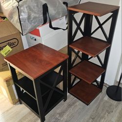 Set 2 Side Tables And 1 Corner Shelf Table Black Cherry Wood