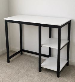 White and Black Desk with Side Shelves