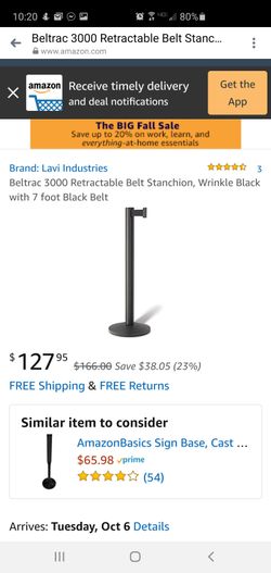 Beltrac 3000 Retractable Belt Stanchion, Wrinkle Black with 7 foot Black Belt