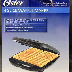 Oster 4 SLICE WAFFLE MAKER Prepares 4 Belgian. Non-stick coated plates for easy cleaning. Power and Ready Indicator Lights CKSTWF40