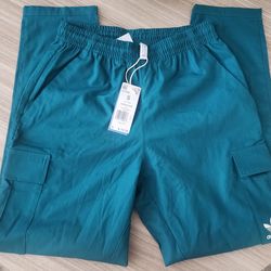 Adidas Men's Enjoy Summer Cargo Pants with Pockets SIZE SMALL Teal 100% cotton