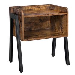 Wood Rustic Bedside Table With Storage