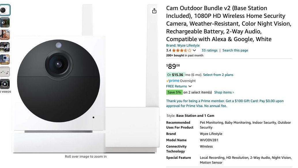 Wyze Outdoor Cam V2 With Solar Panels