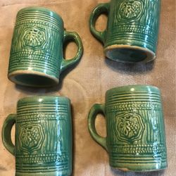 1920s Vintage Green Nelson McCoy Beer Stein Grapes Rustic Ceramic Stoneware Mug 