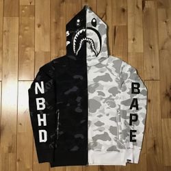 Bape Half White Half Black Shark Hoodie Size Small 