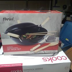 Perino Cookware 14" 5 Piece  Preseasoned Wok  