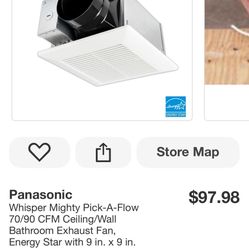 Panasonic Whisper Mighty Pick-A-Flow 70/90 CFM Ceiling/Wall Bathroom Exhaust Fan, Energy Star with 9 in. x 9 in. Grille Footprint