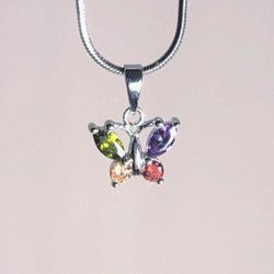 Sterling Silver Butterfly Gemstone Necklace 