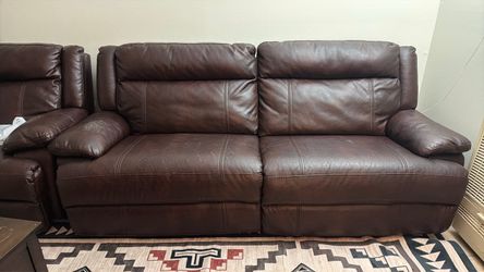 Dark Brown Leather Reclining Sofa