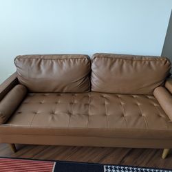 69.68" Vegan Leather Square Arm Sofa