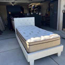 White Twin Platform Bed W/ Mattress! 