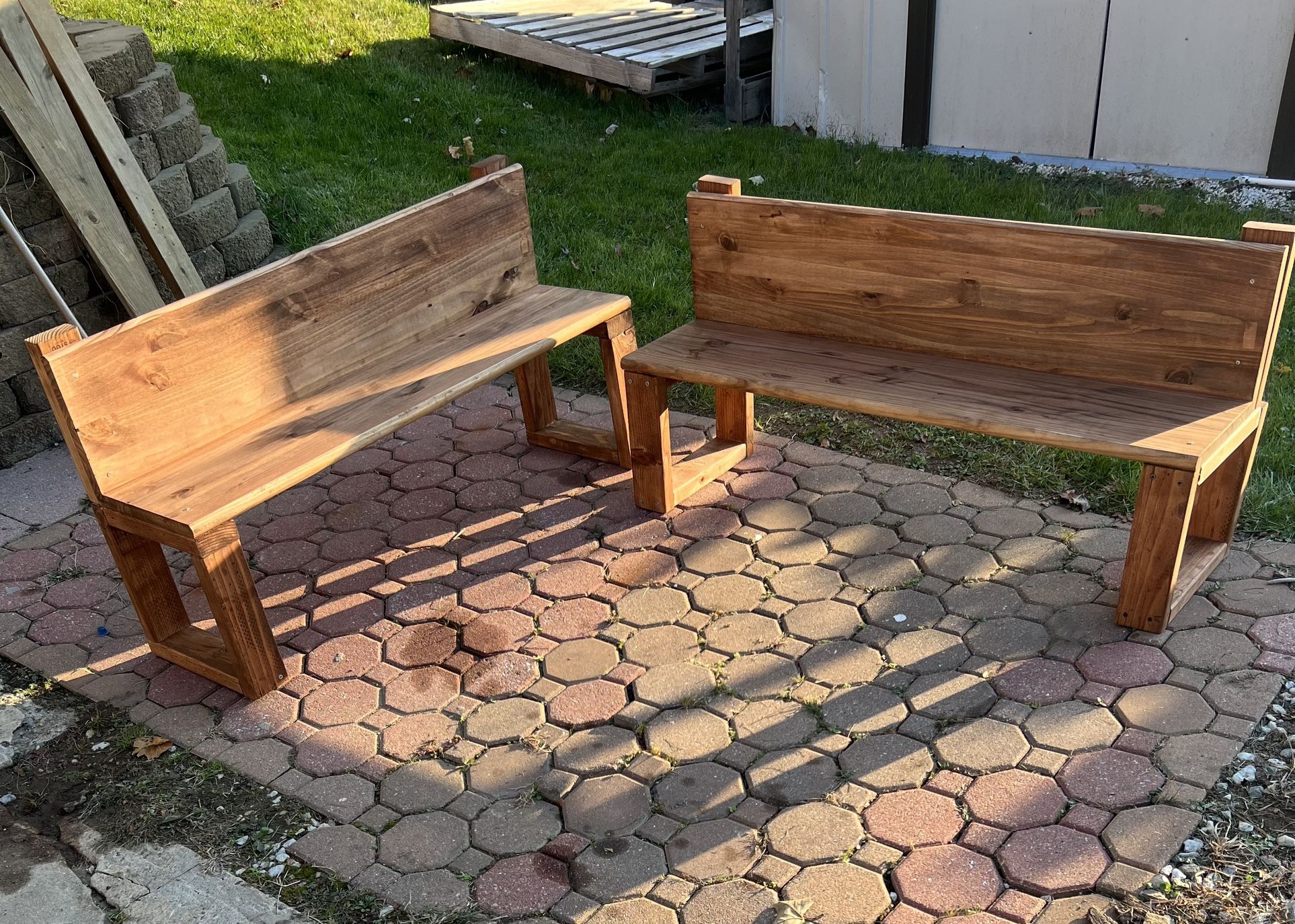 Two Wooden hand made benches brand new vintage mahogany finish, $350 for the pair $200 each or best offer!