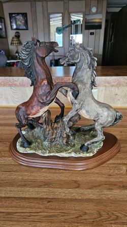 Vintage Porcelain Fighting Horses Statue