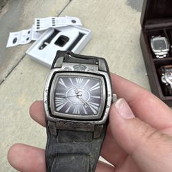 Vintage Fossil Wide Leather Cuff Watch