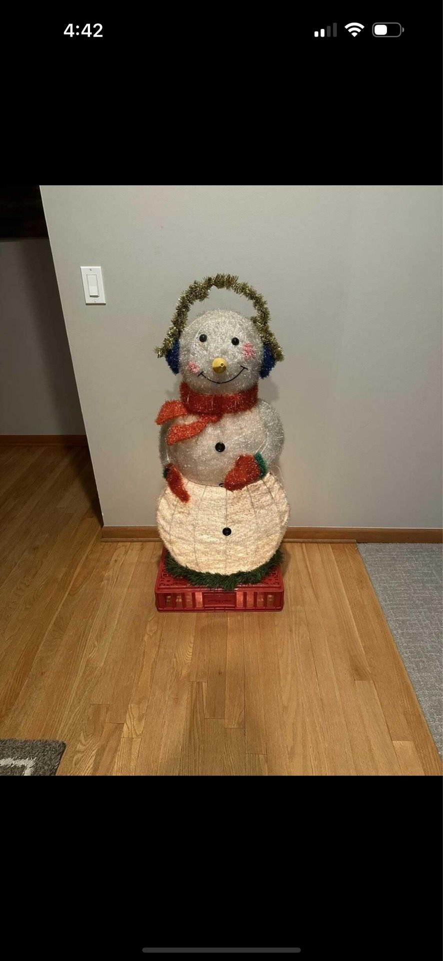 Christmas Lighted Snowman Listening To Music