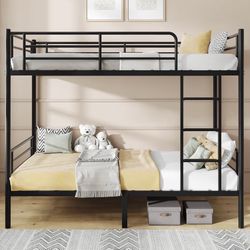 Twin Metal Bunk Bed W/ Foam Mattresses-black
