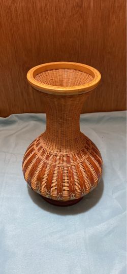 Vintage Woven Bamboo Chinese Handcrafted Vase