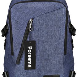 Porseme Water Resistant Polyester Laptop Backpack on USB Charging Port (Blue)