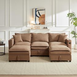 92" Sectional Couches, Cloud Couch Sectional with Storage Dual Ottoman