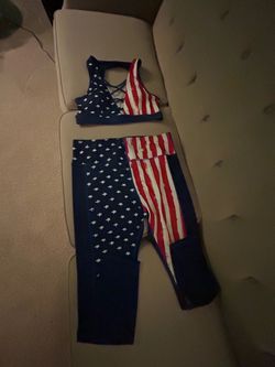 American Flag Print Sports Bra and Leggings Set