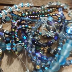 Lot Of Several Strands Of Glass Beads In The Blue Color Range