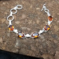 Silver Bracelet With Golden Citrine Stones