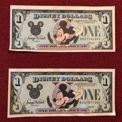 Set of 2 1989 Series Disney Dollars