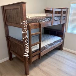 Solid Wood Twin/Twin Bunk Bed & Bamboo Mattresses $780