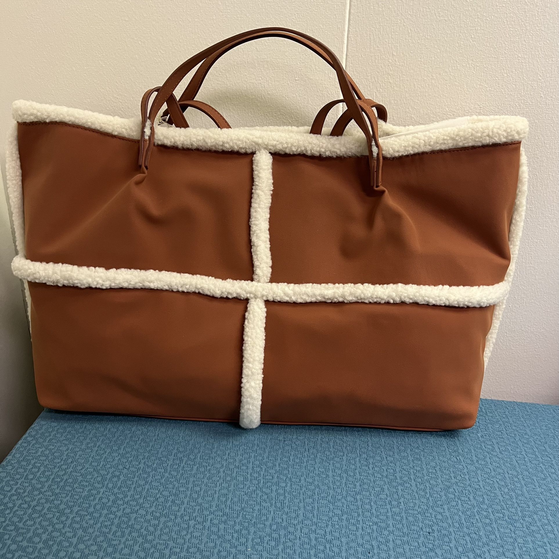 Universal Thread Tote Bag Rust Brown w/ Sherpa Trim