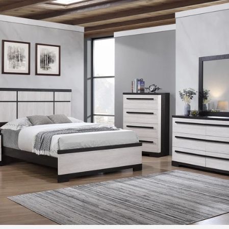Remington Black/White Panel Bedroom Set ( Queen, king, twin, full bedroom set - bed frame- tall dresser, nightstand and chest, mattress options
