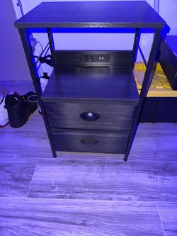 Black Nightstand with Drawers and Power Outlets