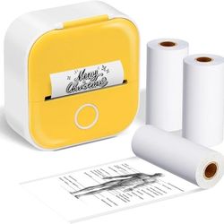 Mini Sticker Printer - Receipt Printers Thermal Sticker Printer Machine T02, Pocket Mini Printer for Phone, Mini Thermal Printer with 6Rolls Thermal 