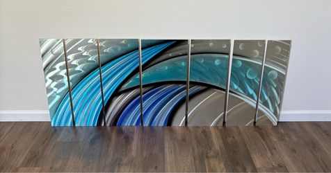 Geometric Metal Wall Art, Abstract Ocean Blue