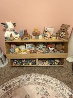 Kids toy box and bookshelf natural wood color