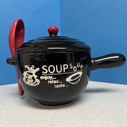 Ceramic Soup Bowl With Spoon And Lid