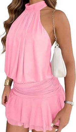 Pink mini dress women