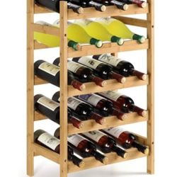 Natural Bamboo Free Standing Stackable Wine Rack Holds 20 Bottles

