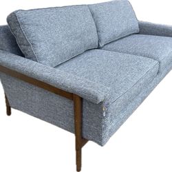FREE DELIVERY - West Elm Leon Wood Frame 2 Seater Light Gray Loveseat