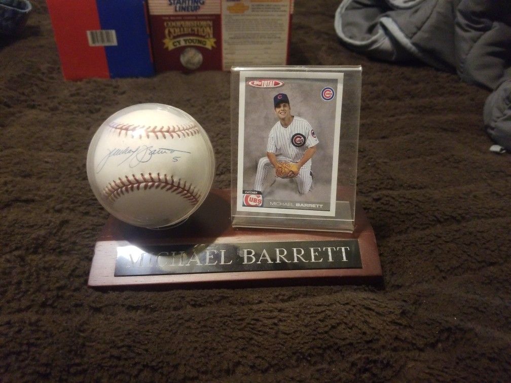 Chicago Cubs Catcher Michael Barrett Autographed Baseball,with Card & Holder! This Was Obtained In Person at Wrigley Field,so No COA,but100% Real