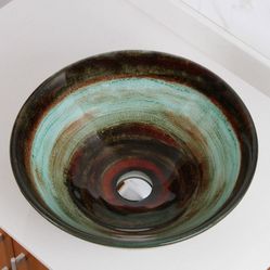 ELITE Space Tunnel Pattern Tempered Glass Bathroom Vessel Sink

