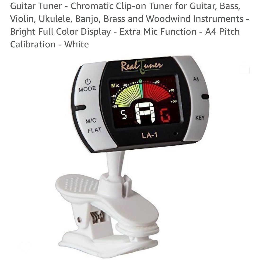 Guitar Tuner - Chromatic Clip-on Tuner for Guitar, Bass, Violin, Ukulele, Banjo, Brass and Woodwind Instruments - Bright Full Color Display - Extra Mi