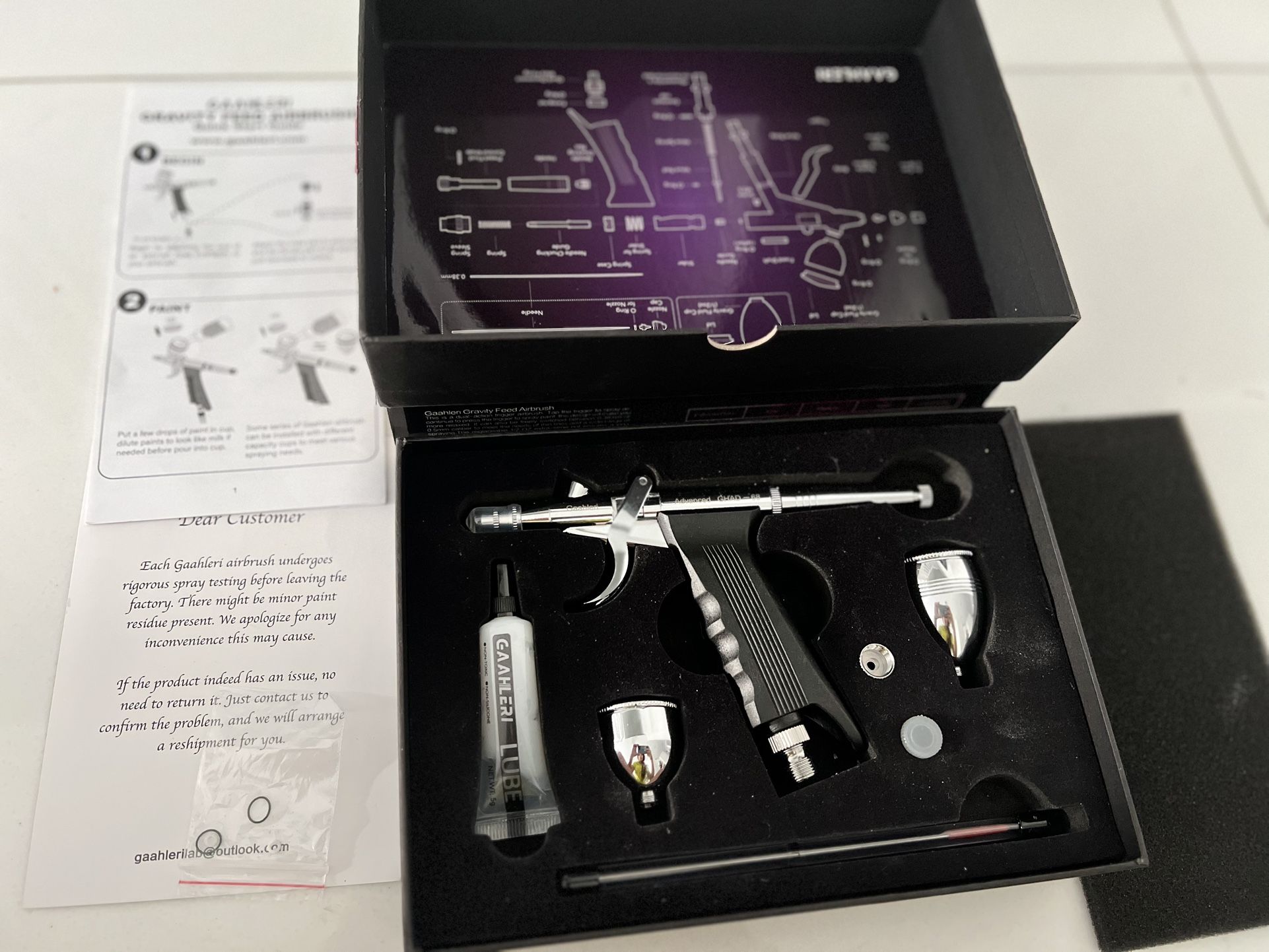 Gaahleri Airbrush Kit, Airbrush Gun Dual Action Gravity Feed Set, 0.5mm Needles, 1/2 & 1/4 OZ Fluid Cup, Multi-Purpose Air Brush Makeup Model C
