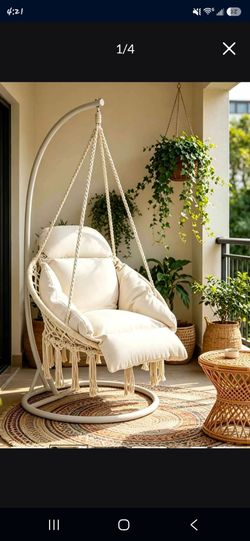 Hammora Cocoon Chair | Cream Macramé Hammock Chair with Cushion