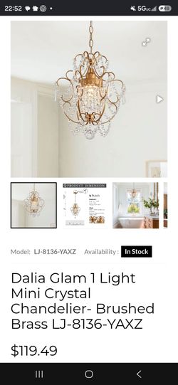 Dalia Glam 1 Light Mini Crystal Chandelier- Brushed Brass