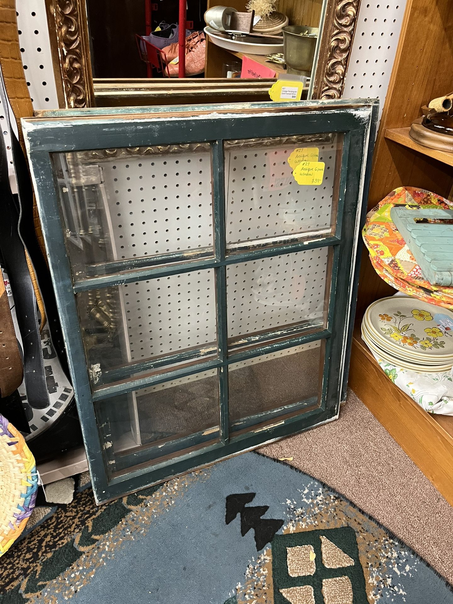 Antique Green 6 Pane Window