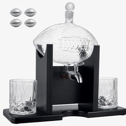 Decanter with Mahogany Holder Field Goal Holder + 2 Glasses & Footballs Chillers 